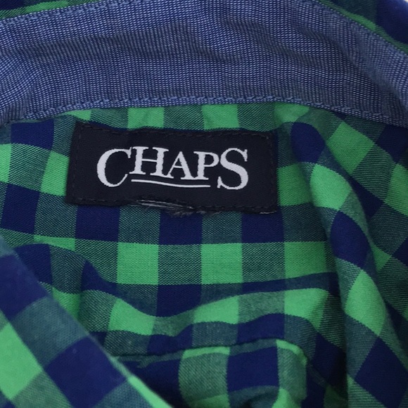 Classic Preppy Boys Navy Blue/Kelly Green Chaps Checkered Button-Down Size 5 - Picture 7 of 8